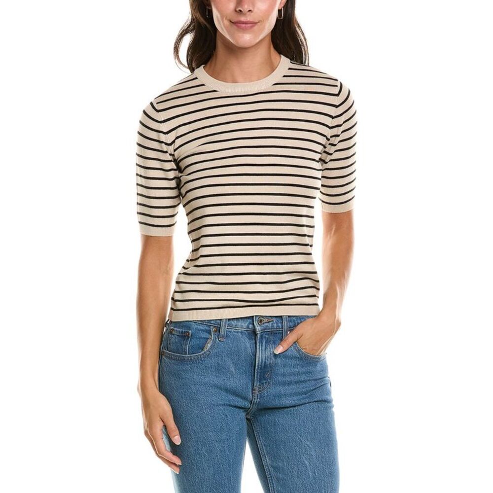 T Tahari Womens  Striped Knit T-Shirt, Brown